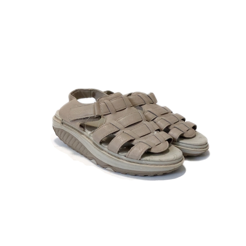New Skechers Women's Shape Ups Tan Brown Leather Toning Fisherman Sandals Sz 9M